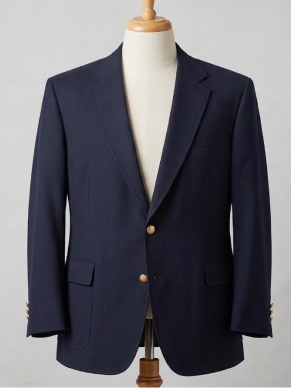 David Taylor Navy Blue Wool Blazer Gold Crested Buttons Prep Suit Jacket READ